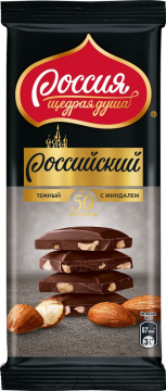 Россия Шоколад Российский тёмный с миндалём плитка 82гр.*5шт.